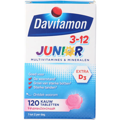 Davitamon Junior multivitamines framboos 3-12-jaar 120pcs