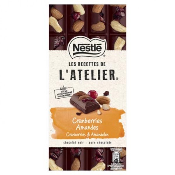 L'Atelier Pure chocolade reep cranberry amandel