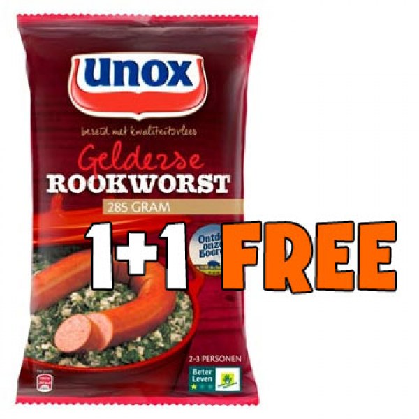 Unox Gelderse rookworst 1 plus 1 free